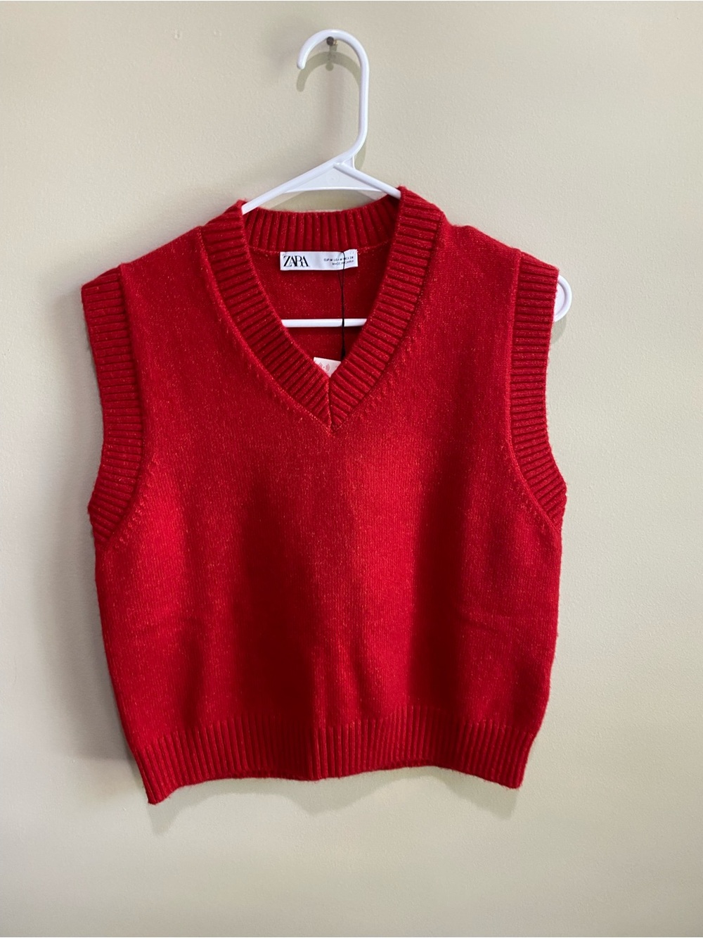 Zara Red V-Neck Knit Sweater Vest